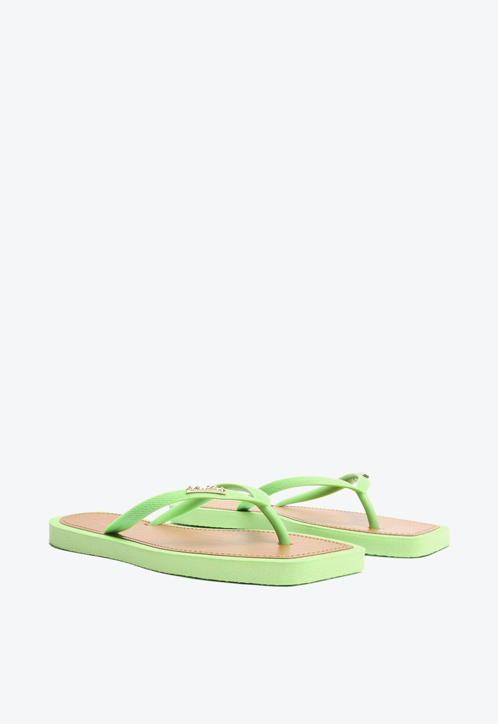 Chinelo De Dedo Verde Brizza Square Palmilha Marrom