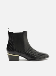 Bota Preta Arezzo Couro Skin Cano Curto Salto Baixo