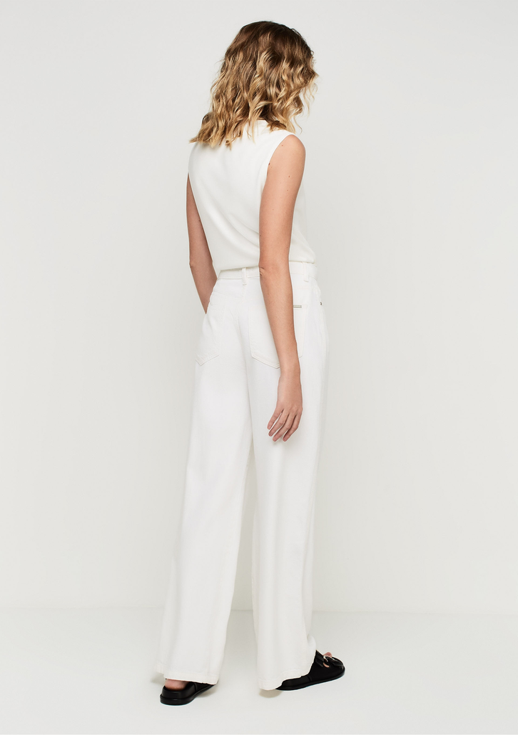 Calça Wide Leg Off-White Dzarm Slim Cintura Alta Em Sarja Com Viscose