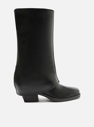 Bota Preta Arezzo Couro Cano Médio Montaria Capa