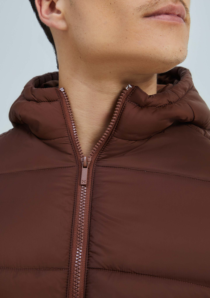 Jaqueta Marrom Hering Básica Masculina Puffer Com Capuz