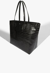 Bolsa Shopping Grande Yumi Couro Croco Preta | ZZ MALL