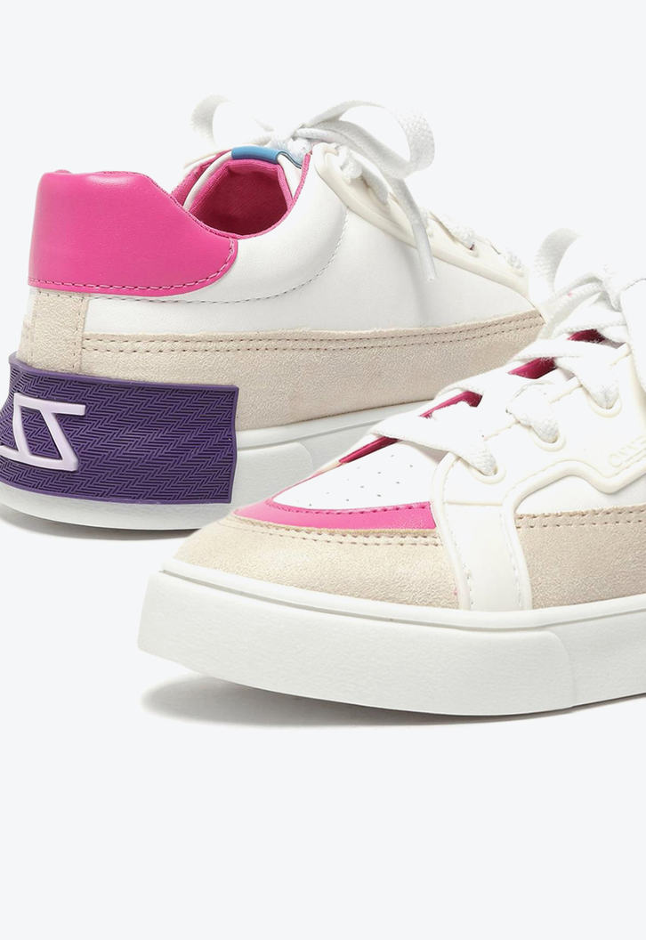 Tênis Branco Arezzo Multimaterial Rosa Bambini