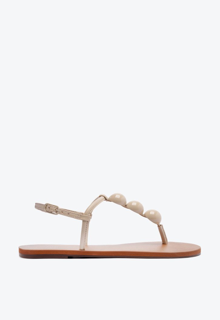 Sandália Rasteira Slim Adorno Bege