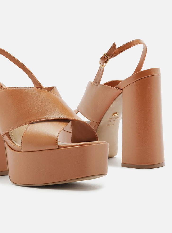 Sandália Marrom Couro Meia Pata Slingback