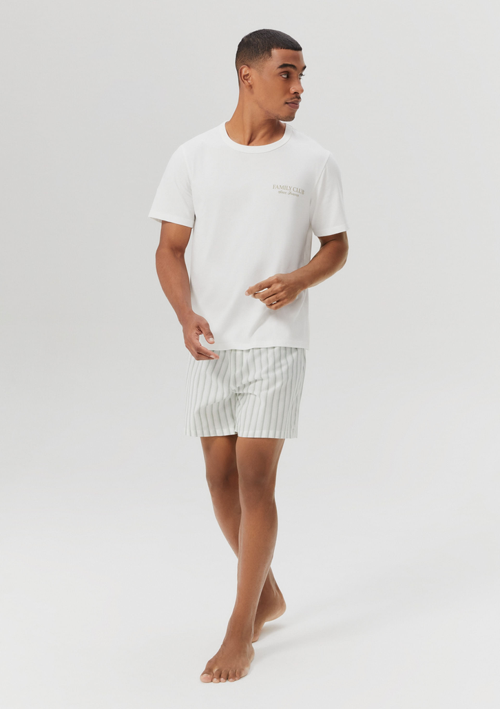 Pijama Curto Off-White Hering Masculino Com Estampa Família