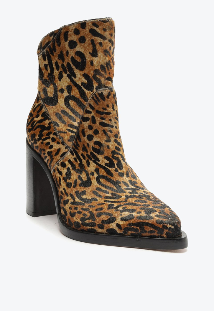 Bota Couro Salto Bloco Couro Animal Print