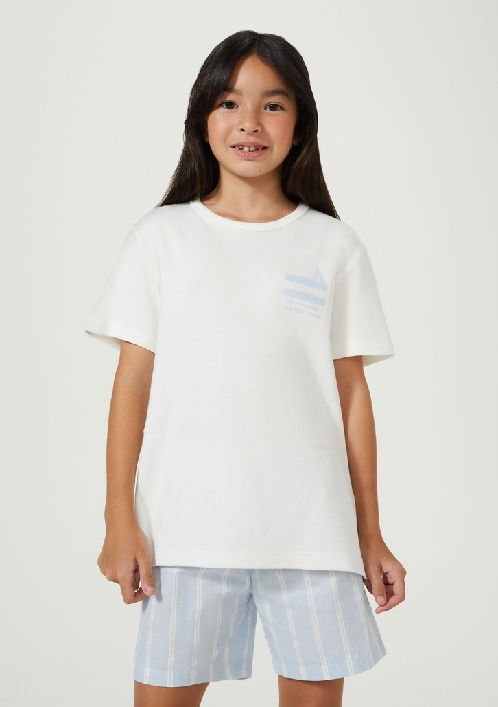 Pijama Curto Infantil Off White Hering Listrado Tal Pai Tal Filho