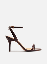 Sandália Bordô Couro Salto Fino Tiras Minimal