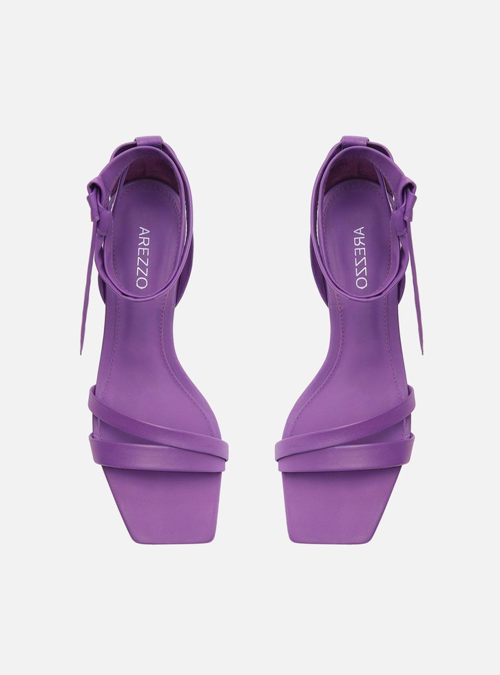 SANDÁLIA ROXA AREZZO COURO SALTO BLOCO LACE UP