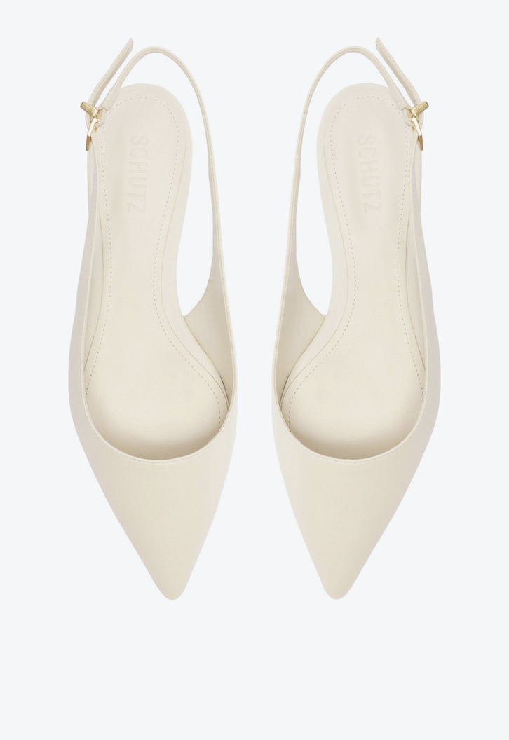 Sapato Slingback Rasteiro Couro Branco