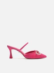 Mule Rosa Arezzo Nobuck Salto Fino Strass Audrey