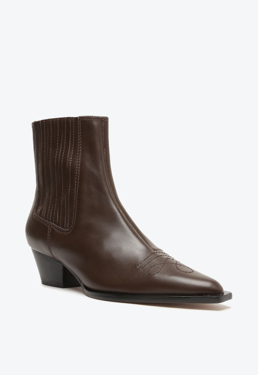 Bota Western Briani Salto Bloco Baixo Couro Marrom