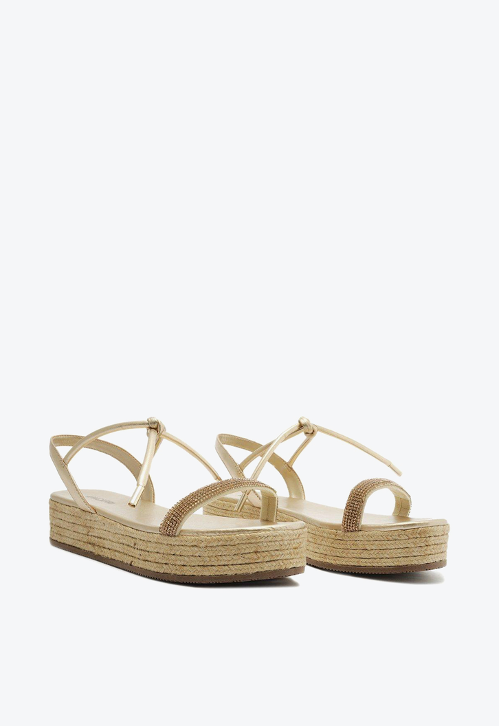 Sandália Flatform Dourada Anacapri Tira Brilhosa Solado Palha