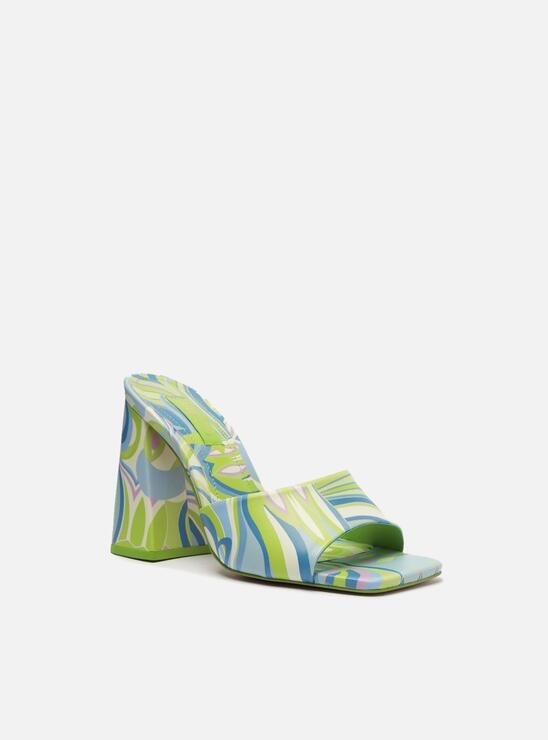SANDÁLIA AZUL ESTAMPADA AREZZO SALTO ALTO BLOCO GIA