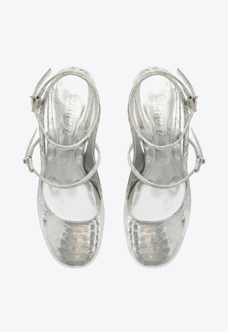 Sapato Boneca Dorothy Lace Salto Bloco Prata