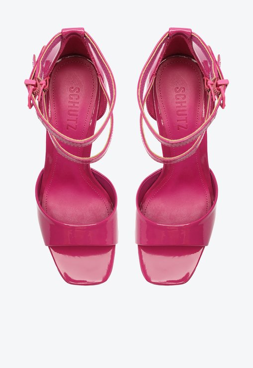 Sandália Meia Pata Salto Bloco Verniz Rosa