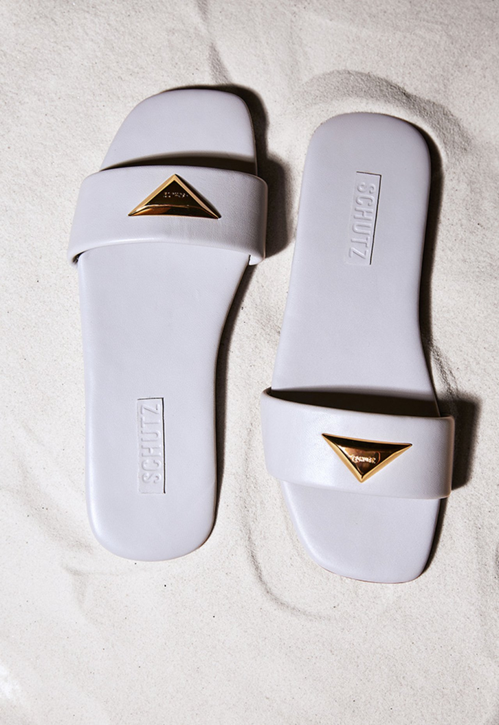 Chinelo Casual Flats Couro Cinza