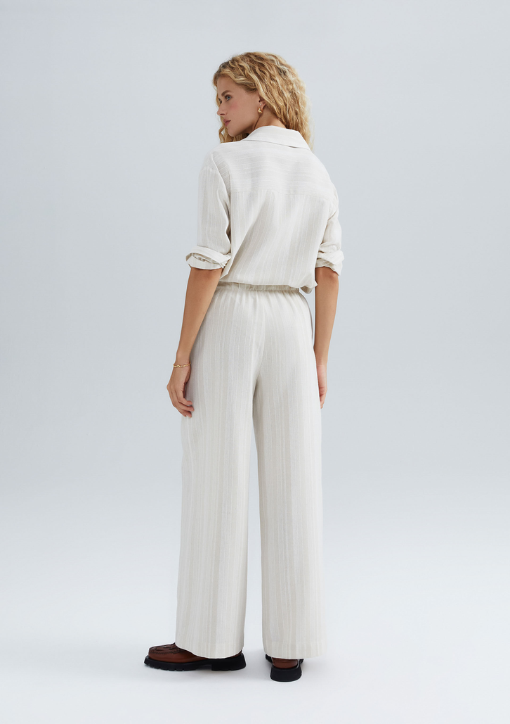 Calça Off-White Hering Feminina Pantalona Cintura Alta Com Linho