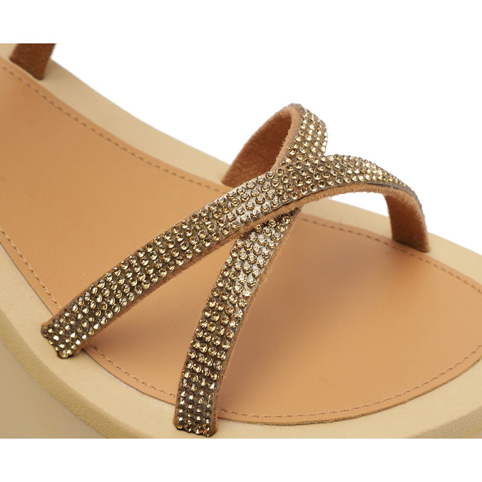 Sandália Flatform Marrom Liz Tiras Brilho Glam