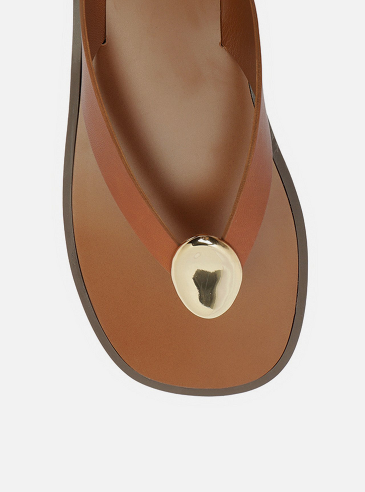 Rasteira Marrom Couro Flip Flop Metal
