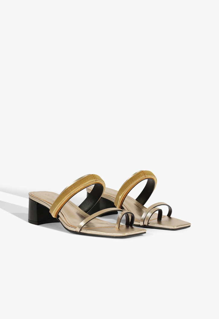 Sandália Mule Couro Dourado e Prata
