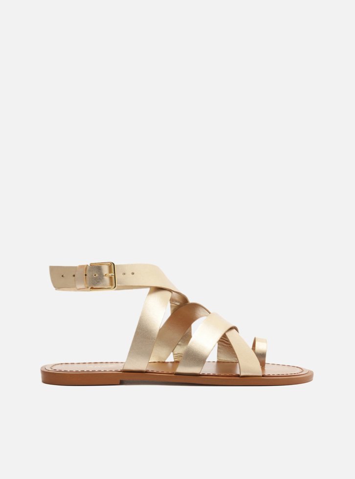 Sandália Rasteira Dourada Tiras Cruzadas