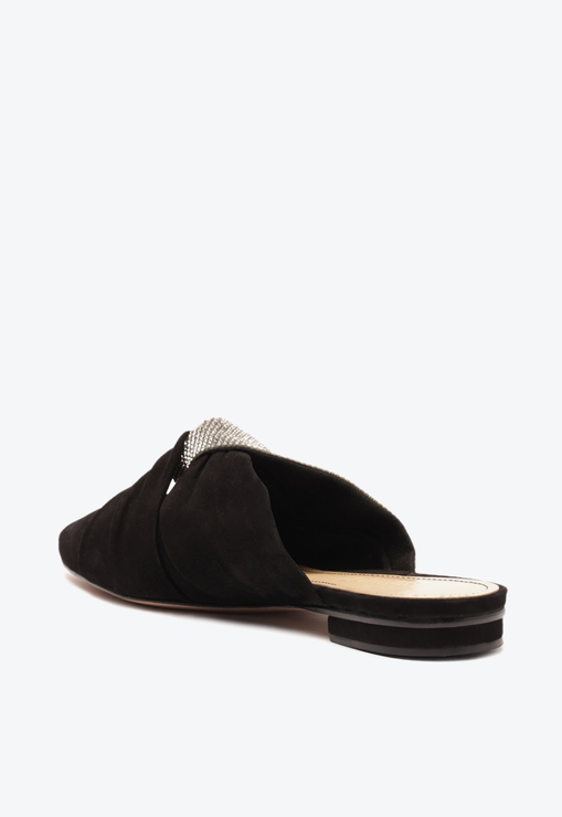 Mule Gwyneth Glam Flat Nobuck Preto