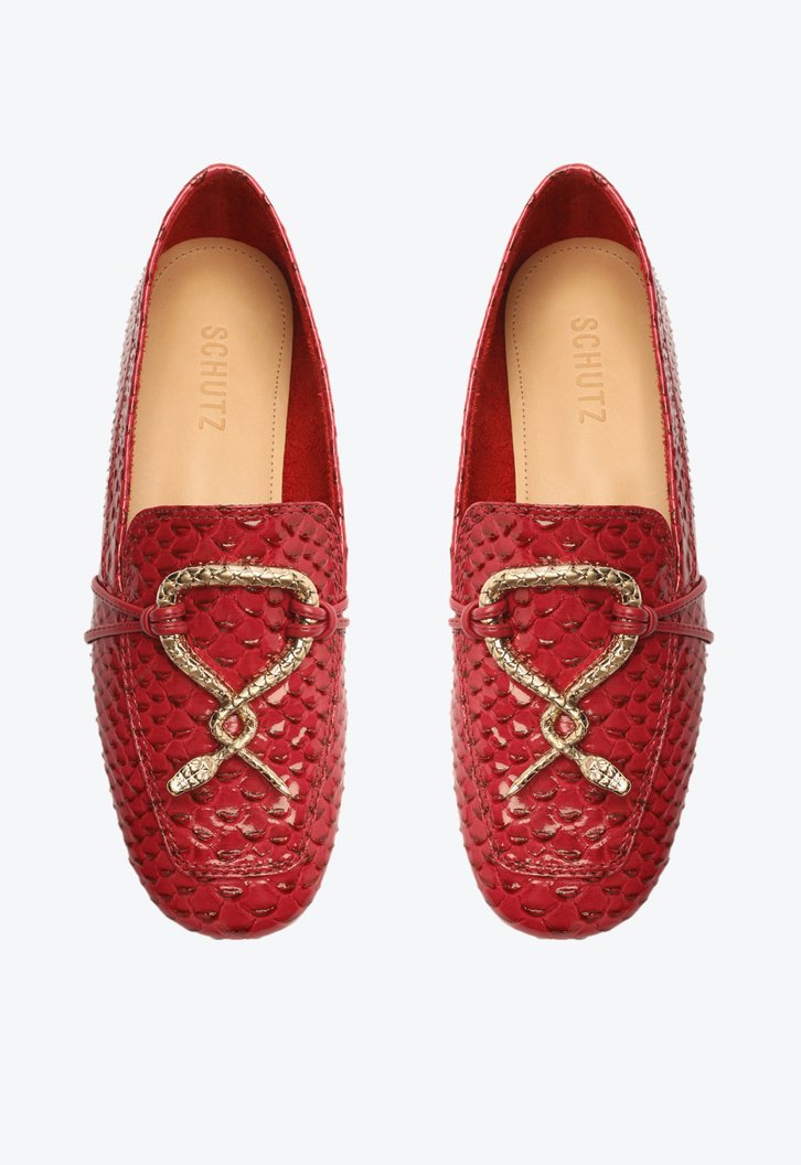 Sapato Mocassim Cicy Couro Croco Vermelho