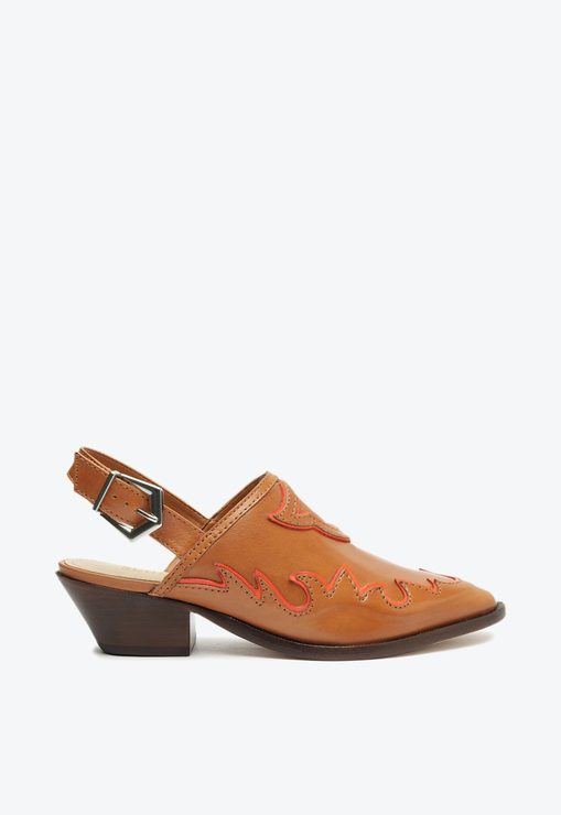 Mule Western Salto Bloco S-Adriana Couro Marrom