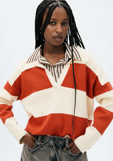 Blusão Polo Laranja Hering Oversized Listrada