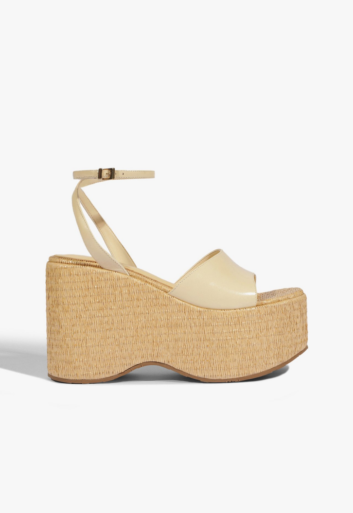 Sandália Anabela Plataforma Ráfia Branca