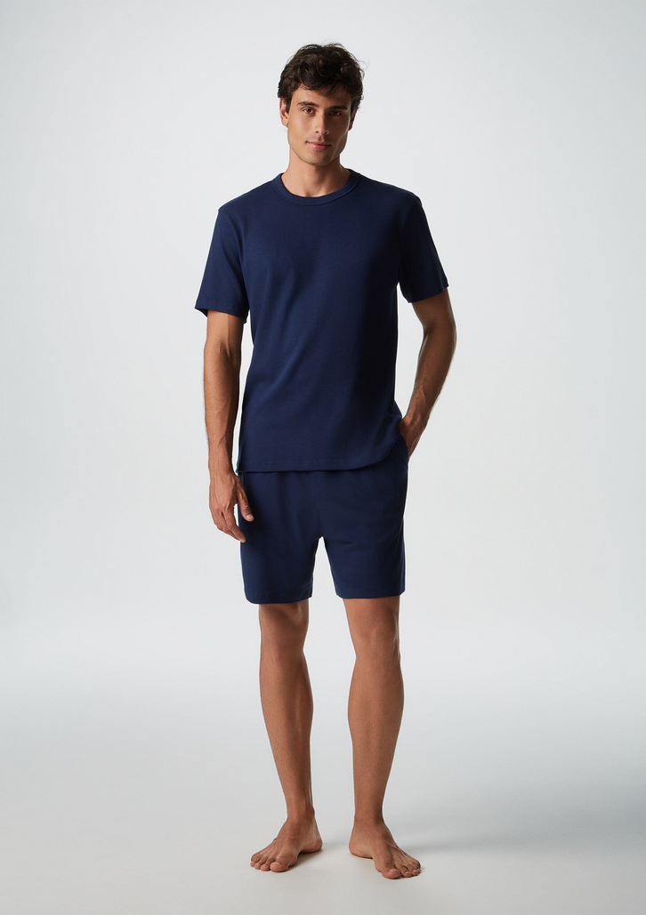 Pijama Azul Hering Masculino Em Ribana Canelada