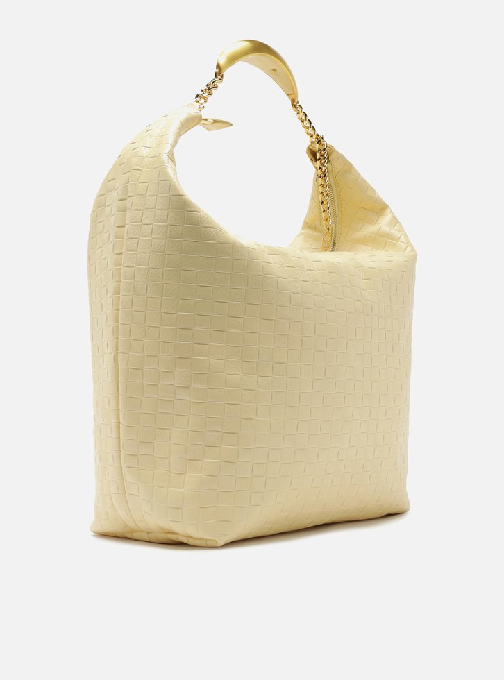 Bolsa Hobo Amarela Couro Tressê Grande Silvia Braz