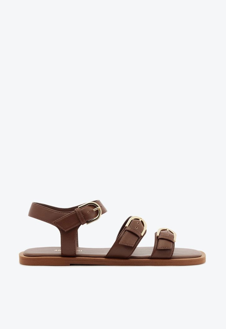 Rasteira Três Fivelas Elise Marrom