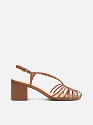 Sandália Marrom Arezzo Caramel Salto Médio Tiras Huarache