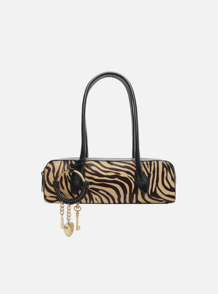 Bolsa Shoulder Animal Print Couro Média Metais