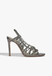 Sandália Salto Alto Slingback Trama Marrom