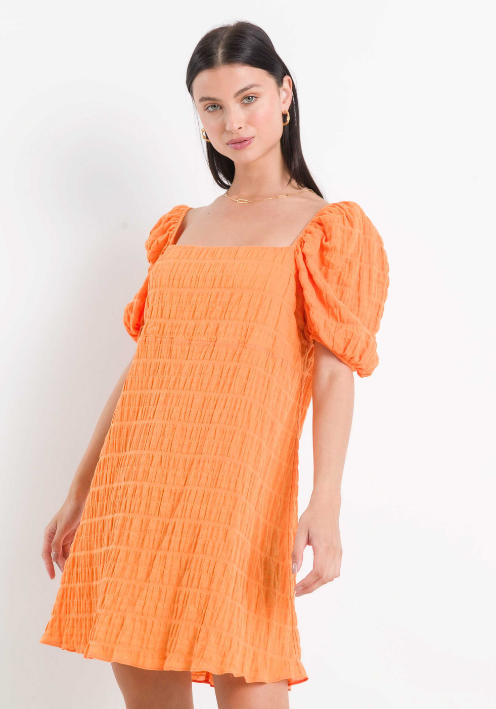 Vestido laranja My Favorite Things Texturizado Curto | ZZ MALL