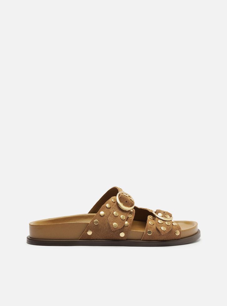 Papete Bege Suede Rebites Fivelas