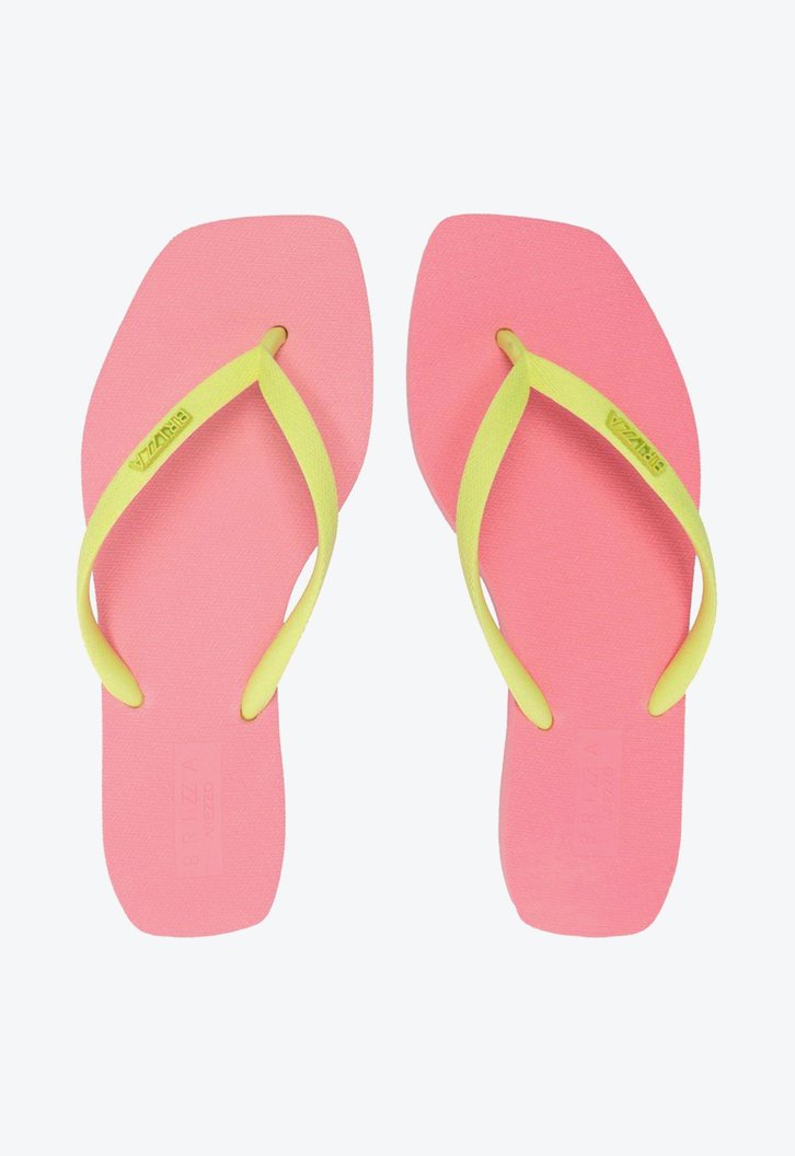 Chinelo De Dedo Rosa Amarelo Brizza Bico Quadrado