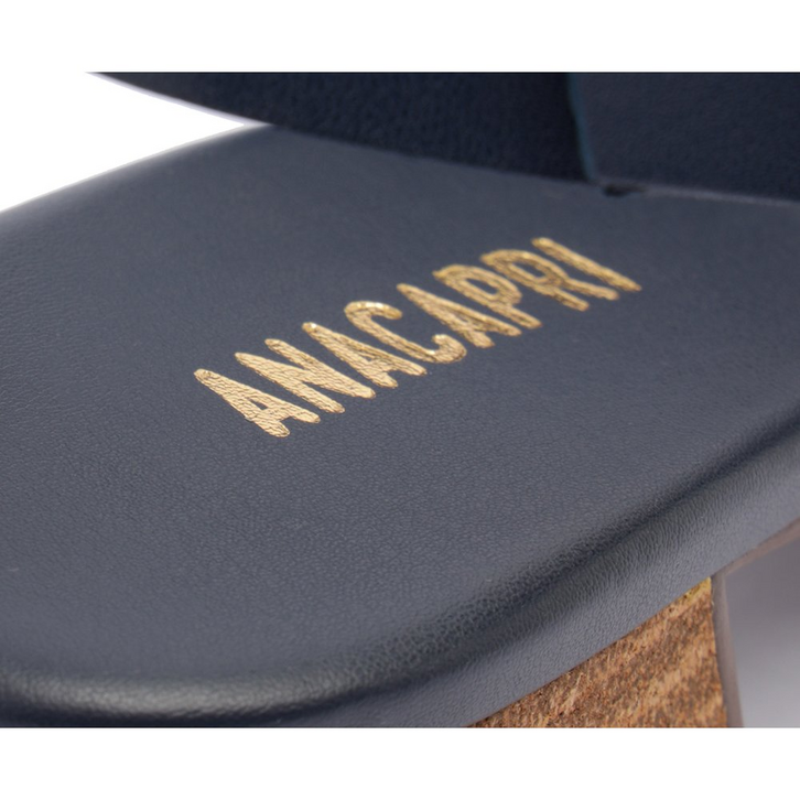 Sandália Salto Bloco Tiras Cruzadas Couro Azul