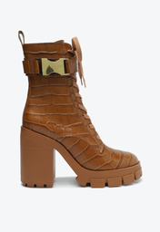 Bota Coturno Marrom Clara Schutz Roslyn Buckle Couro Croco