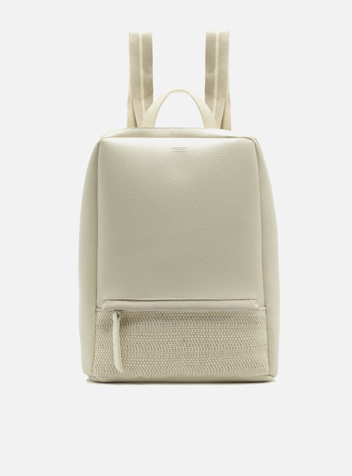 Mochila Branca Grande Bolso Frontal Palha