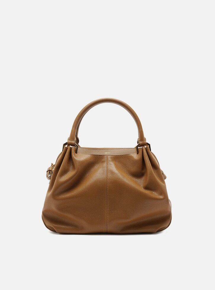 Bolsa Tote Marrom Couro Grande Franzida