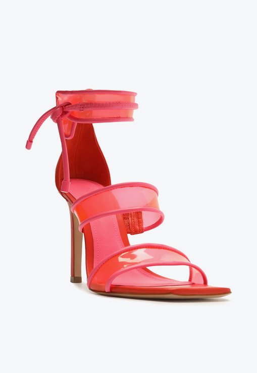 Sandália Salto Alto Thalia Vinil Amarração Pink