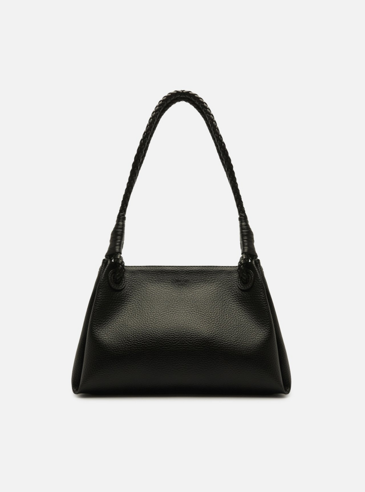 Bolsa Shoulder Preta Média Alça Trançada