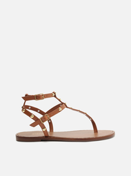 Rasteira Gladiadora Marrom Arezzo Couro Slim Tachas