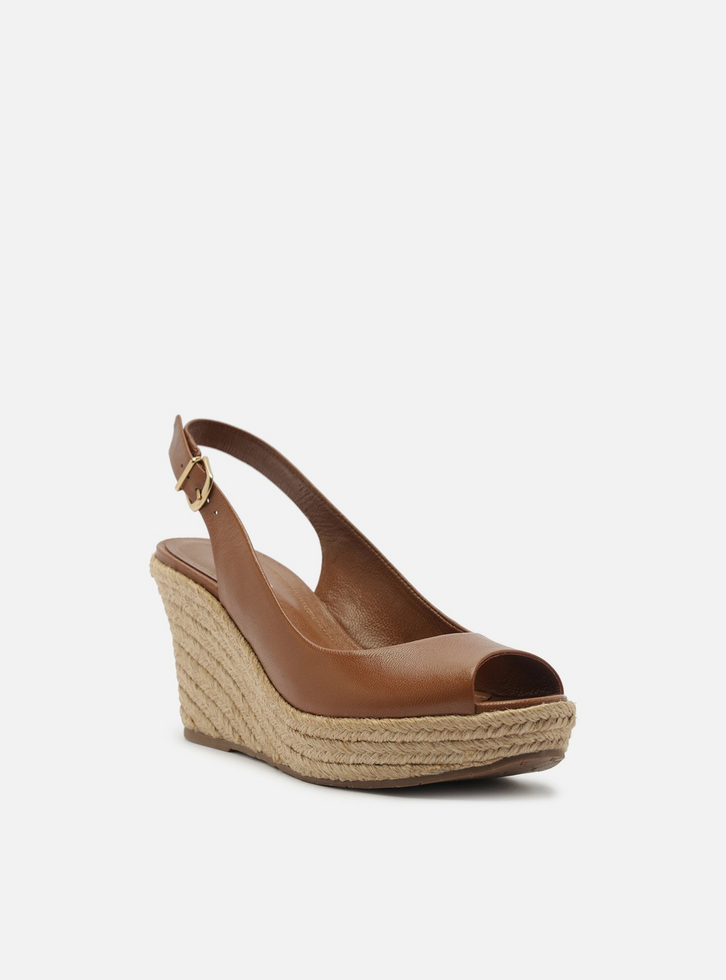 Sandália Marrom Couro Plataforma Slingback