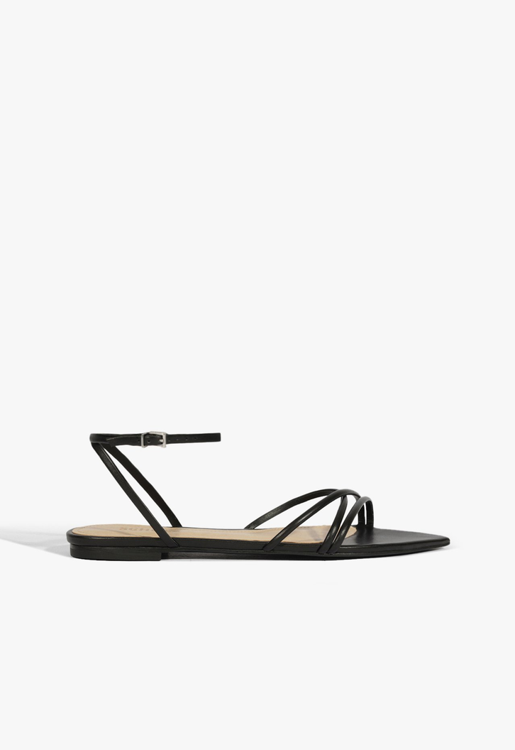 Sandália Rasteira Couro Preto